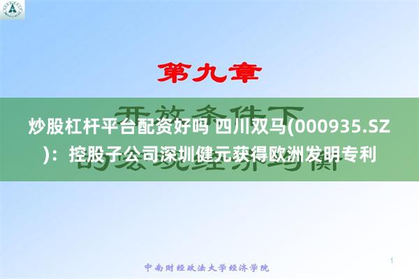 炒股杠杆平台配资好吗 四川双马(000935.SZ)：控股子公司深圳健元获得欧洲发明专利